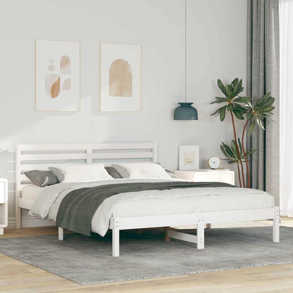 vidaXL Bed Frame with Headboard White 160 x 200 cm Solid Pine Wood