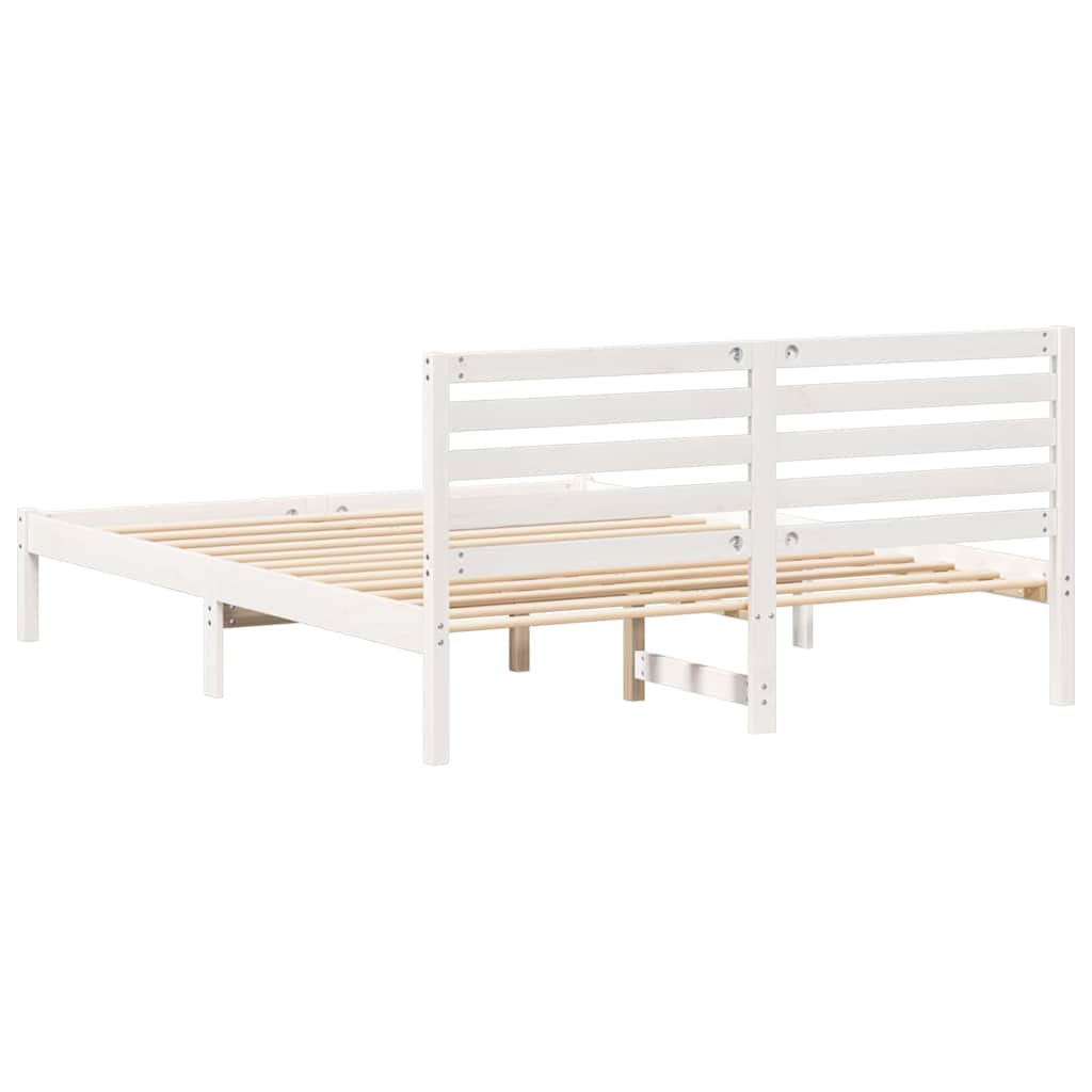 vidaXL Bed Frame with Headboard White 160 x 200 cm Solid Pine Wood
