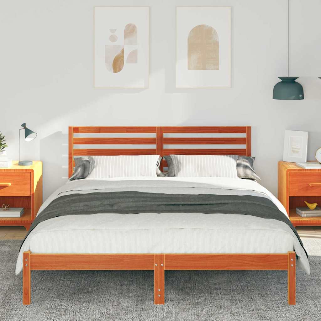 vidaXL Bed Frame with Headboard Wax Brown 160 x 200 cm Solid Pine Wood