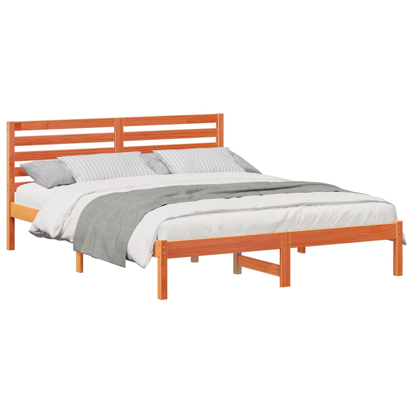 vidaXL Bed Frame with Headboard Wax Brown 160 x 200 cm Solid Pine Wood