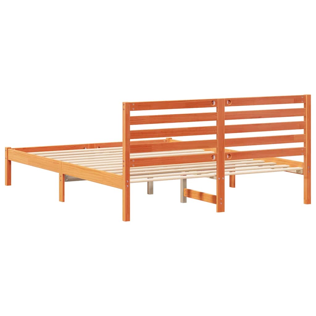 vidaXL Bed Frame with Headboard Wax Brown 160 x 200 cm Solid Pine Wood