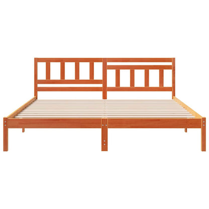 vidaXL Bed Frame with Headboard Wax Brown 160 x 200 cm Solid Pine Wood