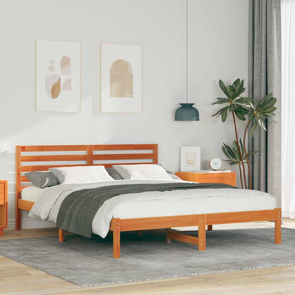 vidaXL Bed Frame with Headboard Wax Brown 150 x 200 cm Solid Pine Wood