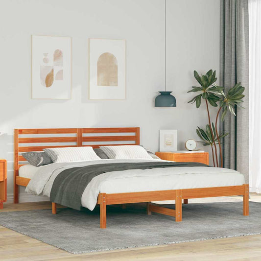 vidaXL Bed Frame with Headboard Wax Brown 150 x 200 cm Solid Pine Wood