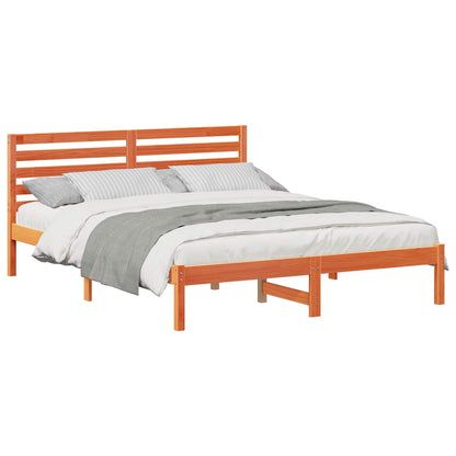 vidaXL Bed Frame with Headboard Wax Brown 150 x 200 cm Solid Pine Wood