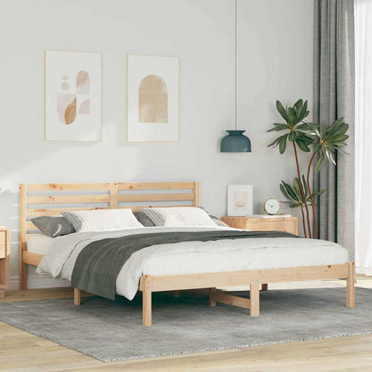 vidaXL Bed Frame with Headboard Brown 140 x 200 cm Solid Pine Wood