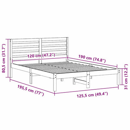 vidaXL Bed Frame with Headboard Brown 120 x 190 cm Solid Pine Wood