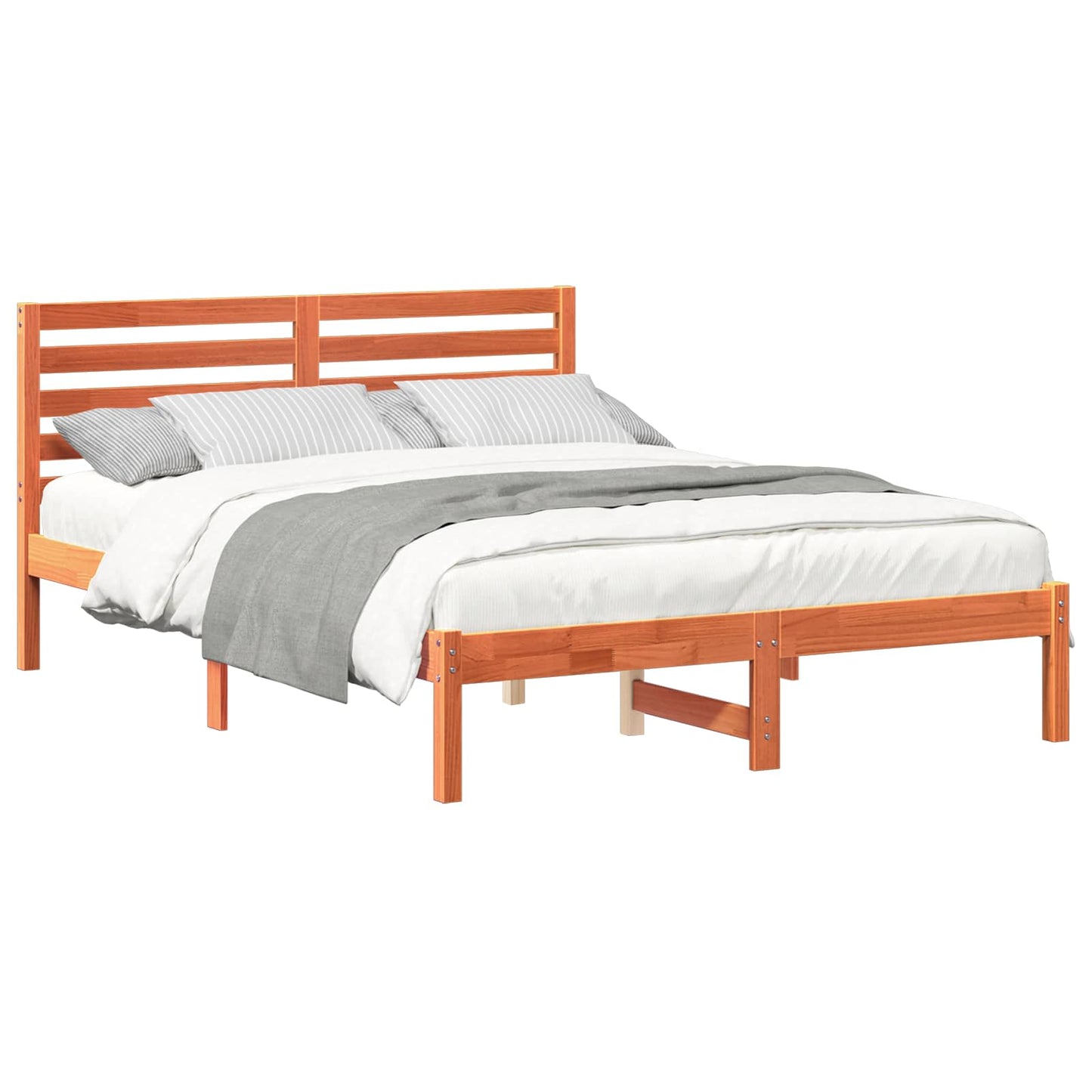 vidaXL Bed Frame with Headboard Wax Brown 120 x 190 cm Solid Pine Wood