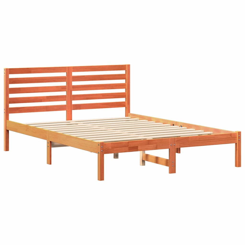 vidaXL Bed Frame with Headboard Wax Brown 120 x 190 cm Solid Pine Wood