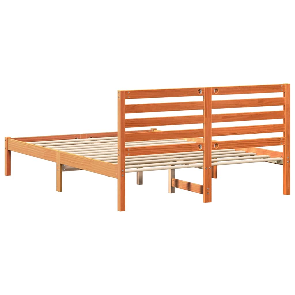 vidaXL Bed Frame with Headboard Wax Brown 120 x 190 cm Solid Pine Wood
