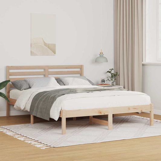 vidaXL Bed Frame with Headboard Brown 140 x 190 cm Solid Pine Wood