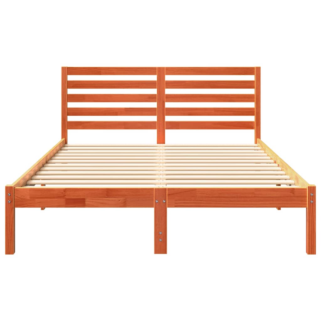 vidaXL Bed Frame with Headboard Wax Brown 140 x 190 cm Solid Pine Wood