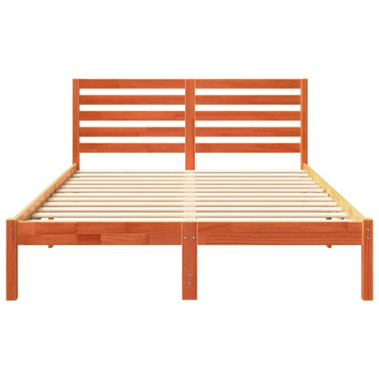 vidaXL Bed Frame with Headboard Wax Brown 140 x 190 cm Solid Pine Wood