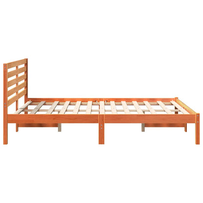 vidaXL Bed Frame with Headboard Wax Brown 140 x 190 cm Solid Pine Wood