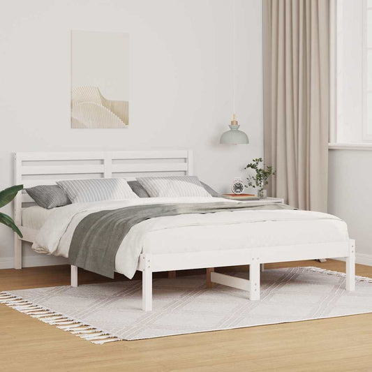 vidaXL Bed Frame with Headboard White 135 x 190 cm Solid Pine Wood