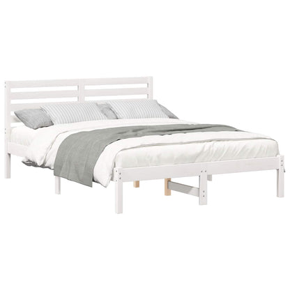 vidaXL Bed Frame with Headboard White 135 x 190 cm Solid Pine Wood