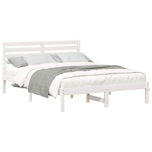 vidaXL Bed Frame with Headboard White 135 x 190 cm Solid Pine Wood