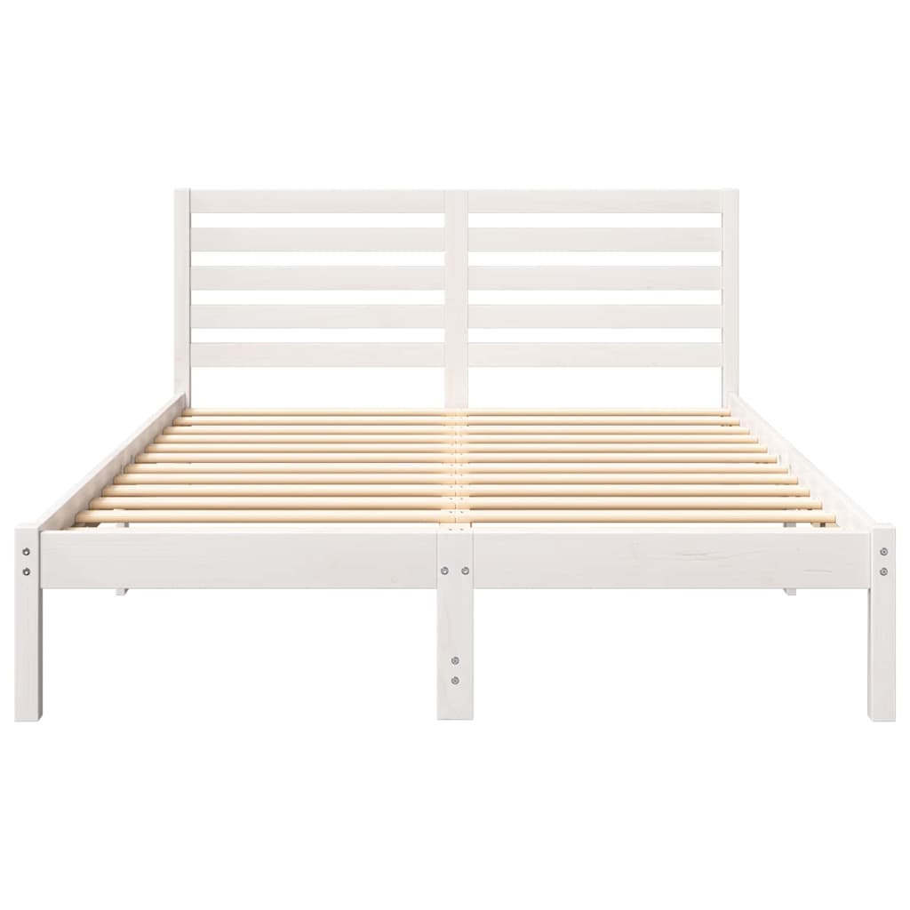 vidaXL Bed Frame with Headboard White 135 x 190 cm Solid Pine Wood