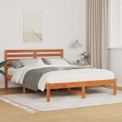 vidaXL Bed Frame with Headboard Wax Brown 135 x 190 cm Solid Pine Wood