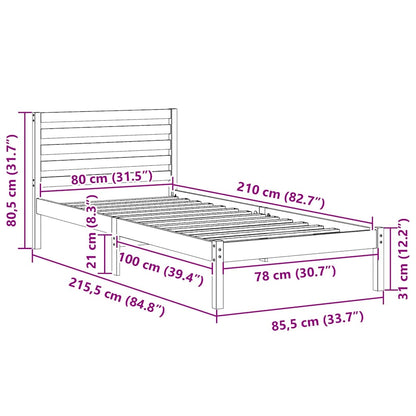 vidaXL Bed Frame with Headboard Brown 80 x 210 cm Solid Pine Wood