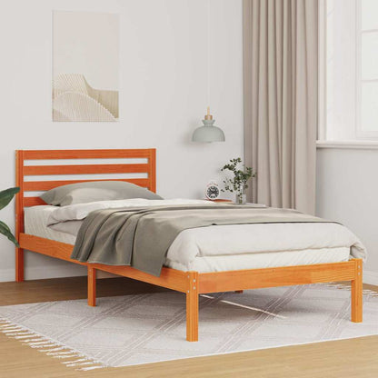 vidaXL Bed Frame with Headboard Wax Brown 80 x 210 cm Solid Pine Wood