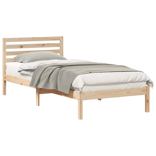 vidaXL Bed Frame with Headboard Brown 90 x 210 cm Solid Pine Wood