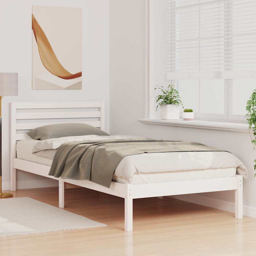 vidaXL Bed Frame with Headboard White 90 x 210 cm Solid Pine Wood