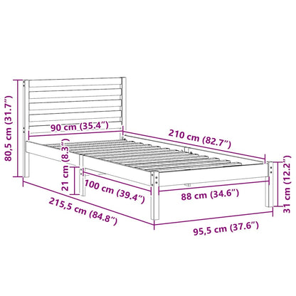 vidaXL Bed Frame with Headboard White 90 x 210 cm Solid Pine Wood