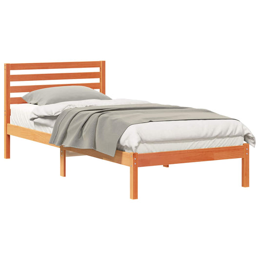 vidaXL Bed Frame with Headboard Wax Brown 90 x 210 cm Solid Pine Wood