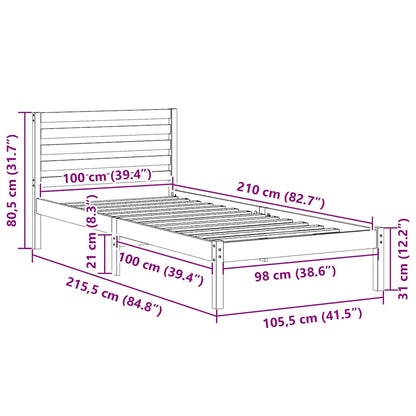 vidaXL Bed Frame with Headboard White 100 x 210 cm Solid Pine Wood