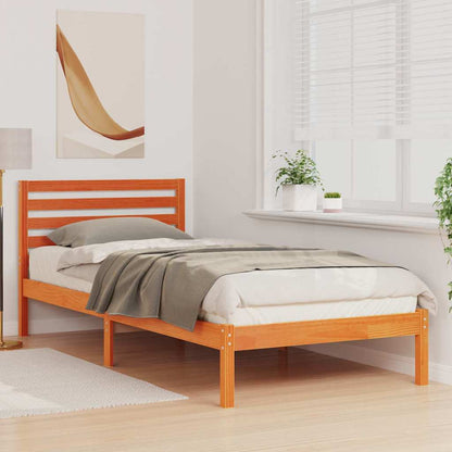 vidaXL Bed Frame with Headboard Wax Brown 100 x 210 cm Solid Pine Wood