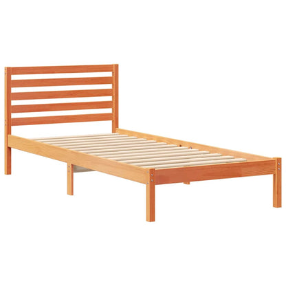 vidaXL Bed Frame with Headboard Wax Brown 100 x 210 cm Solid Pine Wood