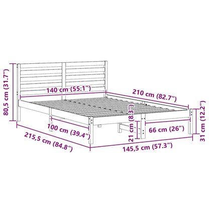 vidaXL Bed Frame with Headboard Brown 140 x 210 cm Solid Pine Wood