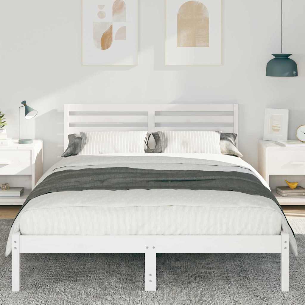vidaXL Bed Frame with Headboard White 140 x 210 cm Solid Pine Wood