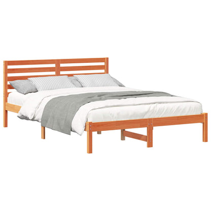 vidaXL Bed Frame with Headboard Wax Brown 140 x 210 cm Solid Pine Wood