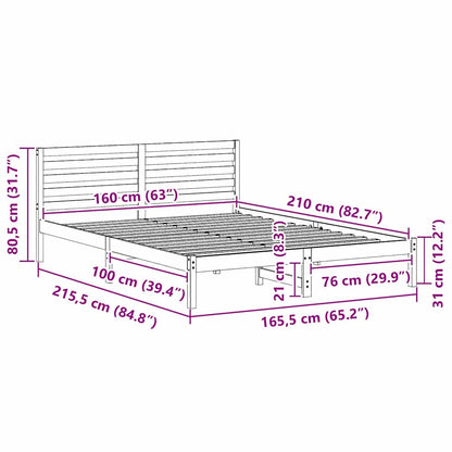 vidaXL Bed Frame with Headboard White 160 x 210 cm Solid Pine Wood