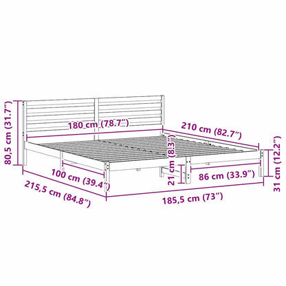 vidaXL Bed Frame with Headboard Wax Brown 180 x 210 cm Solid Pine Wood