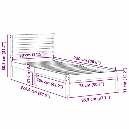 vidaXL Bed Frame with Headboard White 80 x 220 cm Solid Pine Wood