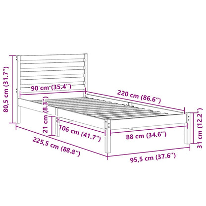 vidaXL Bed Frame with Headboard White 90 x 220 cm Solid Pine Wood