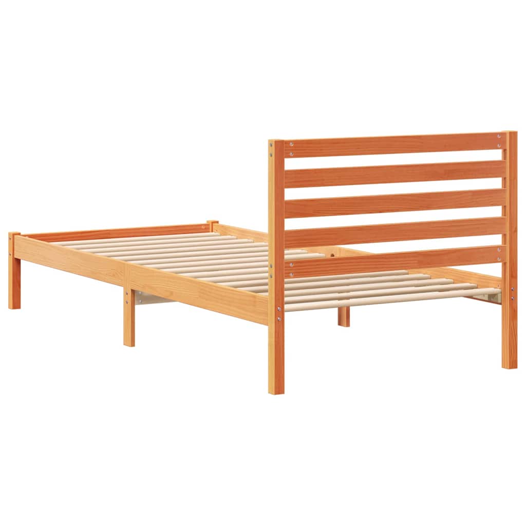 vidaXL Bed Frame with Headboard Wax Brown 90 x 220 cm Solid Pine Wood