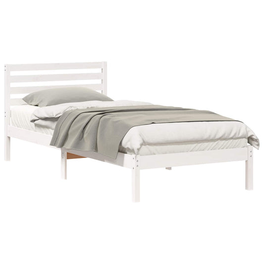 vidaXL Bed Frame with Headboard White 100 x 220 cm Solid Pine Wood