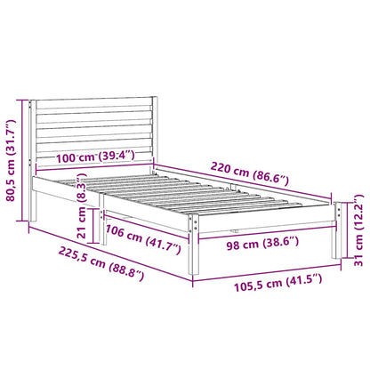 vidaXL Bed Frame with Headboard White 100 x 220 cm Solid Pine Wood