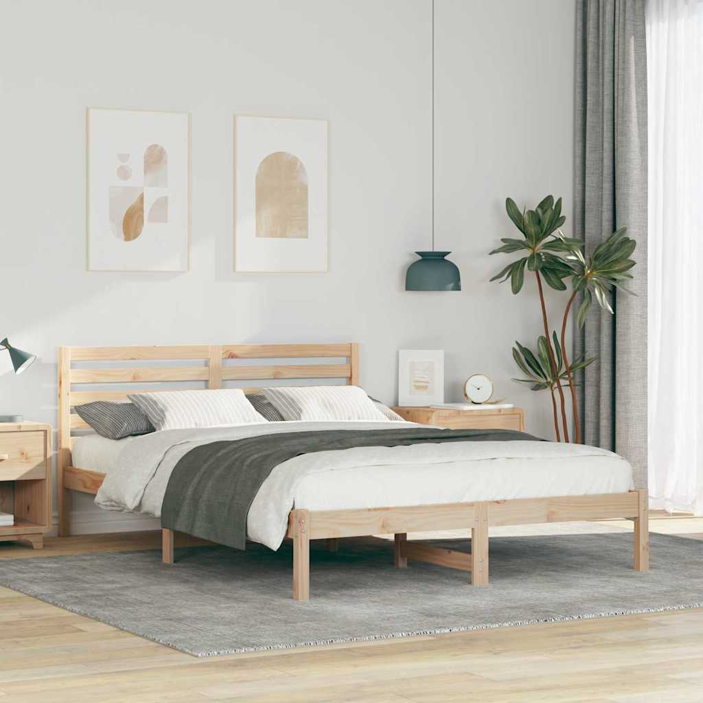 vidaXL Bed Frame with Headboard Brown 140 x 220 cm Solid Pine Wood