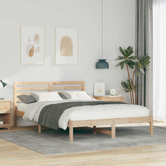 vidaXL Bed Frame with Headboard Brown 140 x 220 cm Solid Pine Wood