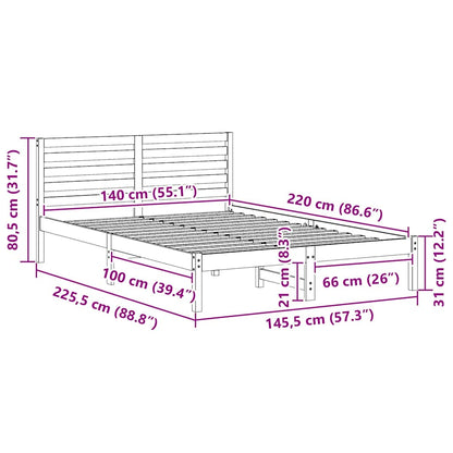 vidaXL Bed Frame with Headboard Brown 140 x 220 cm Solid Pine Wood