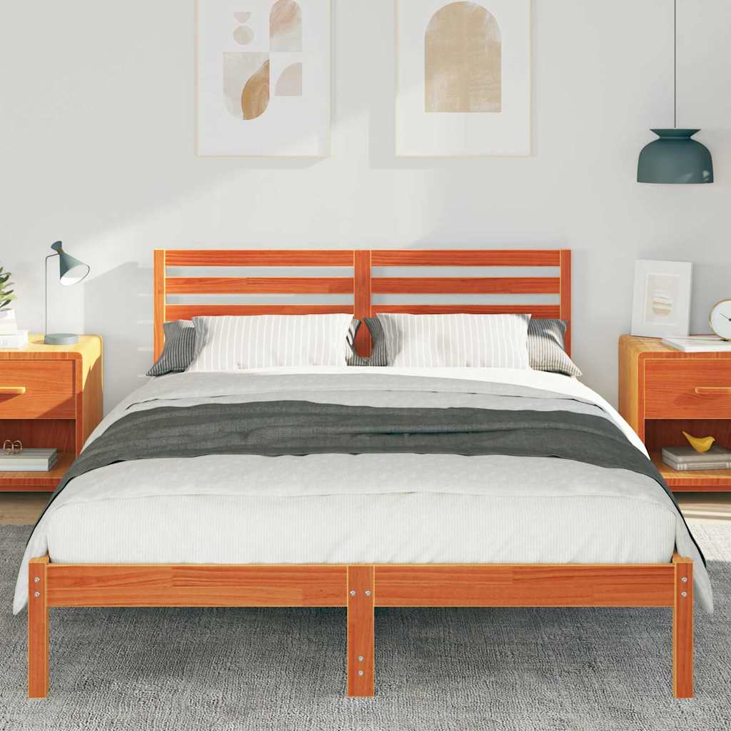 vidaXL Bed Frame with Headboard Wax Brown 140 x 220 cm Solid Pine Wood