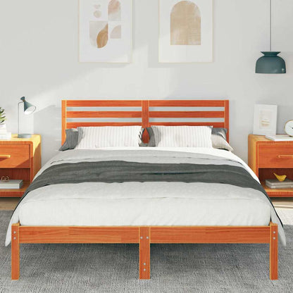 vidaXL Bed Frame with Headboard Wax Brown 140 x 220 cm Solid Pine Wood