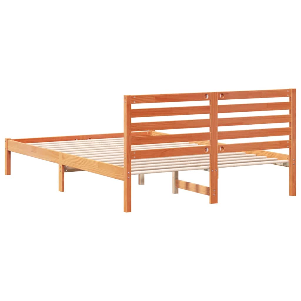 vidaXL Bed Frame with Headboard Wax Brown 140 x 220 cm Solid Pine Wood
