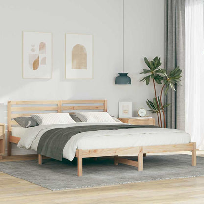 vidaXL Bed Frame with Headboard Brown 160 x 220 cm Solid Pine Wood