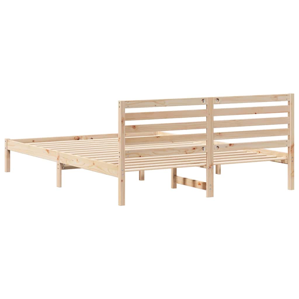 vidaXL Bed Frame with Headboard Brown 160 x 220 cm Solid Pine Wood